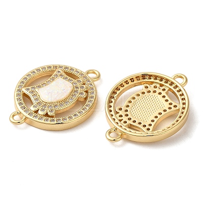 Rack Plating Brass Micro Pave Clear Cubic Zirconia Connector Charms KK-P268-18G-1