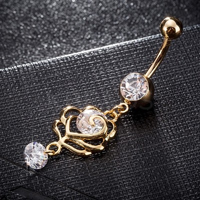 Brass Cubic Zirconia Navel Ring AJEW-EE0004-15-1