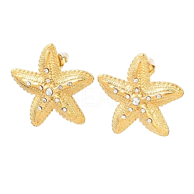 Starfish 304 Stainless Steel Rhinestone Stud Earrings EJEW-P332-04G-1