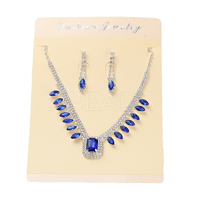 Alloy Rhinestone Rectangle Pendant Necklaces & Horse Eye Stud Earring Sets for Women SJEW-U001-01P-04-1