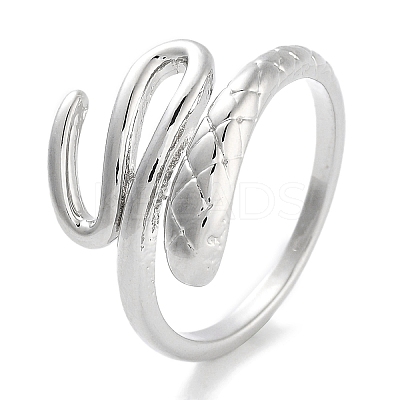 Snake Rack Plating Brass Open Cuff Rings for Women RJEW-Z059-22P-1