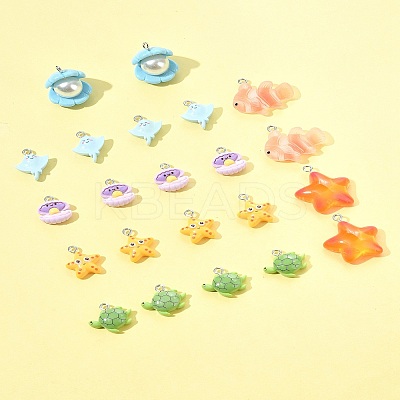 24Pcs 7 Styles Marine Organism Resin Pendants RESI-FS0002-05-1