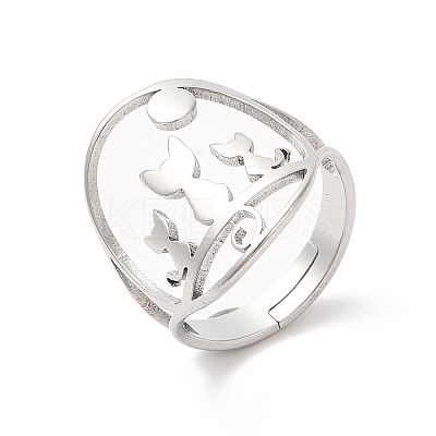 Non-Tarnish 304 Stainless Steel Hollow Cat Adjustable Ring RJEW-L107-022P-1