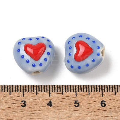 Heart Pattern Handmade Porcelain Enamel Beads PORC-G016-03M-1