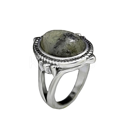 Oval Zinc Alloy Natural Labradorite Finger Rings WG970F5-05-1