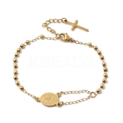 304 Stainless Steel Saint Benedict Cross Link Bracelets for Women BJEW-K295-02G-1