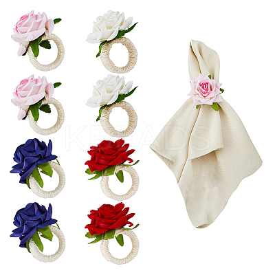 8Pcs 4 Style Artificial Rose Polyseter Napkin Rings DJEW-HY0001-02-1