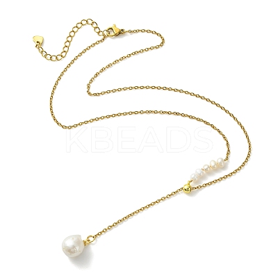 Adjustable Natural Baroque Keshi Pearl Oval Tassel Y Necklaces NJEW-JN06060-1