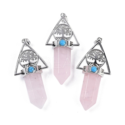 Natural Rose Quartz Faceted Pointed Bullet Big Pendants G-H076-02P-03-1