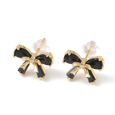 Brass Micro Pave Cubic Zirconia Bowknot Stud Earrings EJEW-D337-02G-1