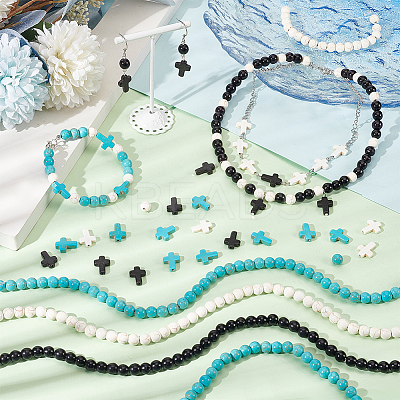DIY Synthetic Turquoise Round & Cross Bracelets Making Kits DIY-NB0012-31-1