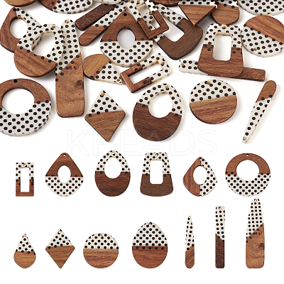 26Pcs 13 Styles Printed Opaque Resin & Walnut Wood Pendants RESI-TA0001-89-1