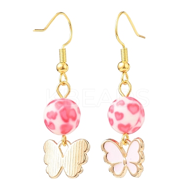 3 Pairs 3 Style Pink Alloy Enamel Charms & Resin Beads Dangle Earrings EJEW-JE05030-01-1