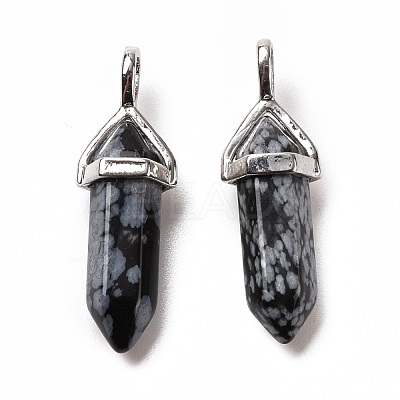 Natural Snowflake Obsidian Pointed Pendants G-K329-65P-1
