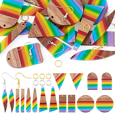 Resin & Walnut Pendants DIY Dangle Earrings Making Kits DIY-TA0011-03A-1