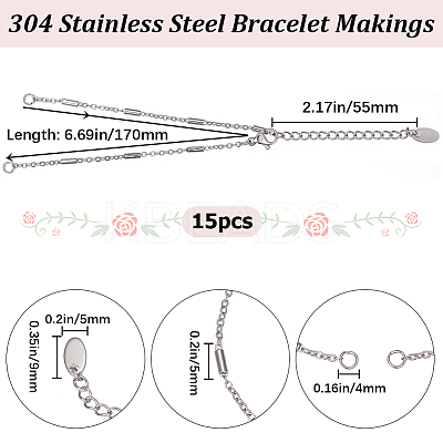 15Pcs Handmade 304 Stainless Steel Bracelet Making AJEW-BBC0002-15-1