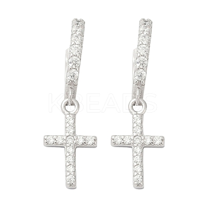 925 Sterling Silver Micro Pave Clear Cubic Zirconia Hoop Earrings for Women EJEW-G427-01P-02-1