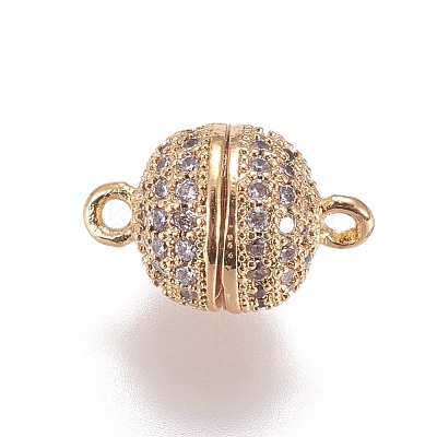 Brass Micro Pave Cubic Zirconia Magnetic Clasps with Loops ZIRC-G097-01G-1