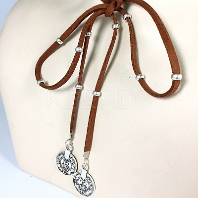Flat Round Alloy with Suede Cord Lariat Necklaces FS-WG2B7B2-02-1