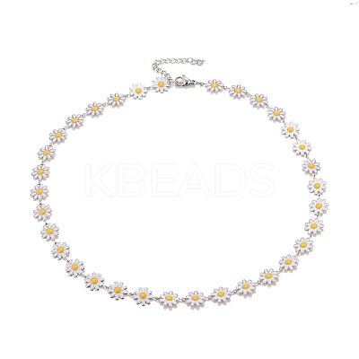 Enamel Daisy Link Chain Necklace NJEW-P220-01P-01-1
