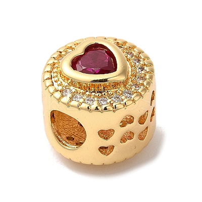 Heart Real 18K Gold Plated Brass Micro Pave Cubic Zirconia European Beads KK-G511-01G-04-1