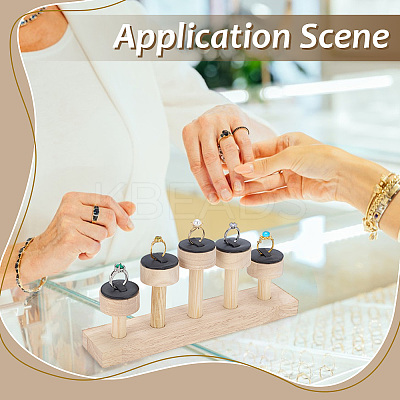 5-Slot PU Leather Round Tiered Ring Organizer Display Stands with Wooden Base RDIS-WH0001-39B-1