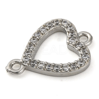 Brass Micro Pave Clear Cubic Zirconia Heart Links Connector Charms KK-A230-03A-P-1