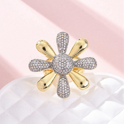 Brass Micro Pave Clear Cubic Zirconia Cuff Rings for Women RJEW-H248-02GP-1