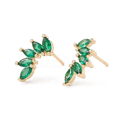 Green Clear Cubic Zirconia Leaf Stud Earrings X-KK-E005-22G-1