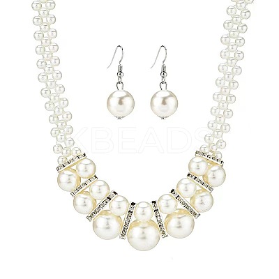 Alloy & Crystal Rhinestone & Plastic Pearl Round Beaded Necklace & Dangle Earring FS-WG9A175-01-1