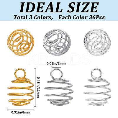 108Pcs 3 Colors Stainless Steel Spiral Bead Cage Pendants STAS-CN0001-59-1