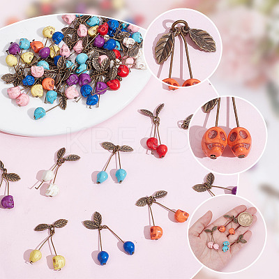 64Pcs 8 Colors Dyed Synthetic Turquoise Skull Cherry Pendants PALLOY-AR00020-1