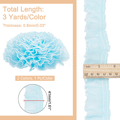 2Pcs 2 Colors Polyester Pleated Lace Trim Ribbon OCOR-PH0002-77B-1