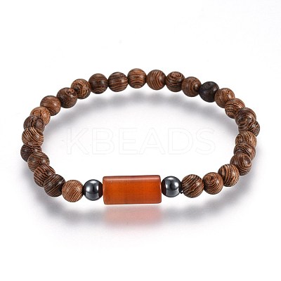 Wood Beads Stretch Bracelets BJEW-JB03972-M-1