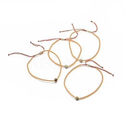 Adjustable Natural Picture Jasper Braided Bead Bracelets BJEW-F391-A14-1