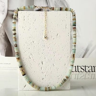 Natural Flower Amazonite Disc Heishi Beaded Necklaces for Women IG0638-3-1