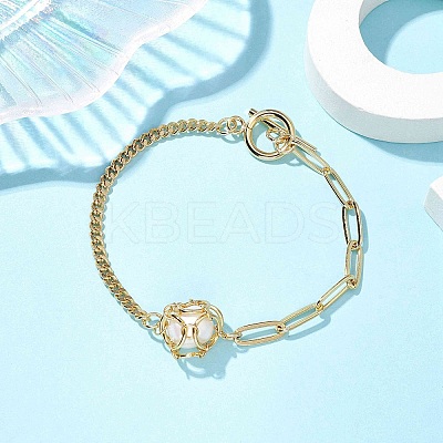 Natural Cultured Freshwater Pearl Bead Macrame Pouch Link Bracelets BJEW-JB10229-1
