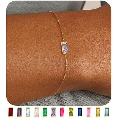 June Birthstone Brass Pave Cubic Zirconia Rectangle Link Bracelets WG17BBA-06-1
