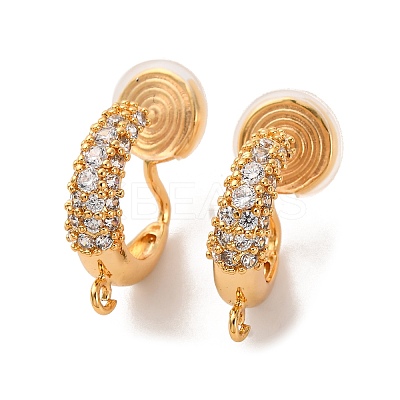 Brass Micro Pave Clear Cubic Zirconia Clip-on Earring Findings KK-K382-35G-1