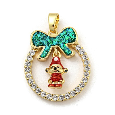 Christmas Brass Micro Pave Cubic Zirconia Pendants KK-H468-01B-02G-1