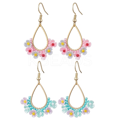 2Pairs Resin & Glass Seed Beads Teardrop Dangle Earrings EJEW-MZ00401-1