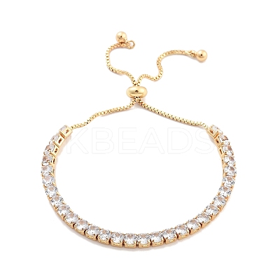 Brass Pave Clear Cubic Zirconia Flat Round Box Chain Slider Bracelets BJEW-YWC0002-12B-G-1