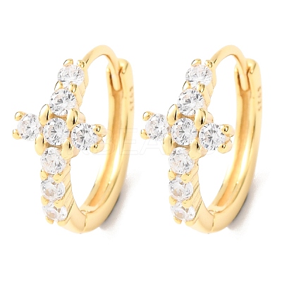 Cross 925 Sterling Silver Micro Pave Clear Cubic Zirconia Hoop Earrings EJEW-K317-06G-1