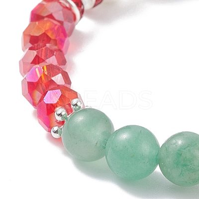 Natural Lava Rock(Dyed) & Green Aventurine Stretch Bracelet BJEW-TA00095-1