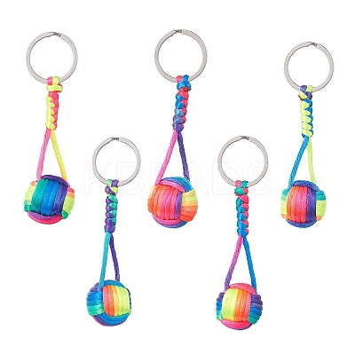 Nylon Braided Ball with Wood Round Keychains KEYC-JKC00480-1