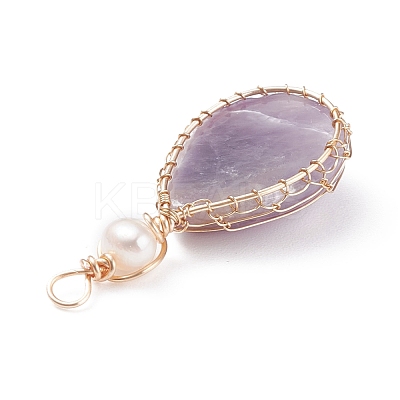 Natural Amethyst Copper Wire Wrapped Pendants PALLOY-JF01398-04-1