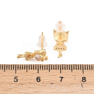 Girl Brass Micro Pave Clear Cubic Zirconia Stud Earrings EJEW-A150-01G-1