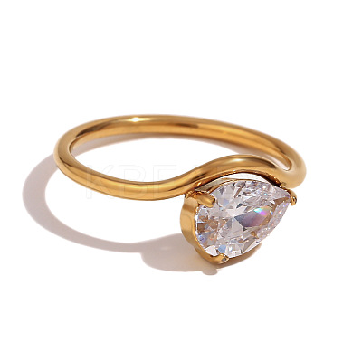 304 Stainless Steel with Clear Cubic Zirconia Finger Rings FS-WGBB24B-02-1