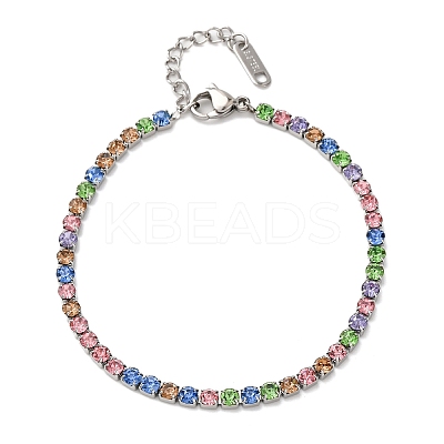 304 Stainless Steel Rhinestone Cup Chain Bracelets for Women BJEW-G753-01P-01-1