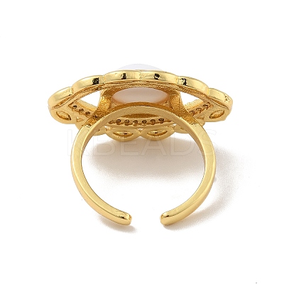 Cubic Zirconia Horse Eye Open Cuff Ring with Acrylic RJEW-B042-03G-01-1